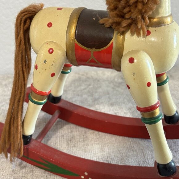 Vintage Hand Painted Wooden Rocking Horse Christmas Figurine Folk Art Decor - Picture 8 of 11